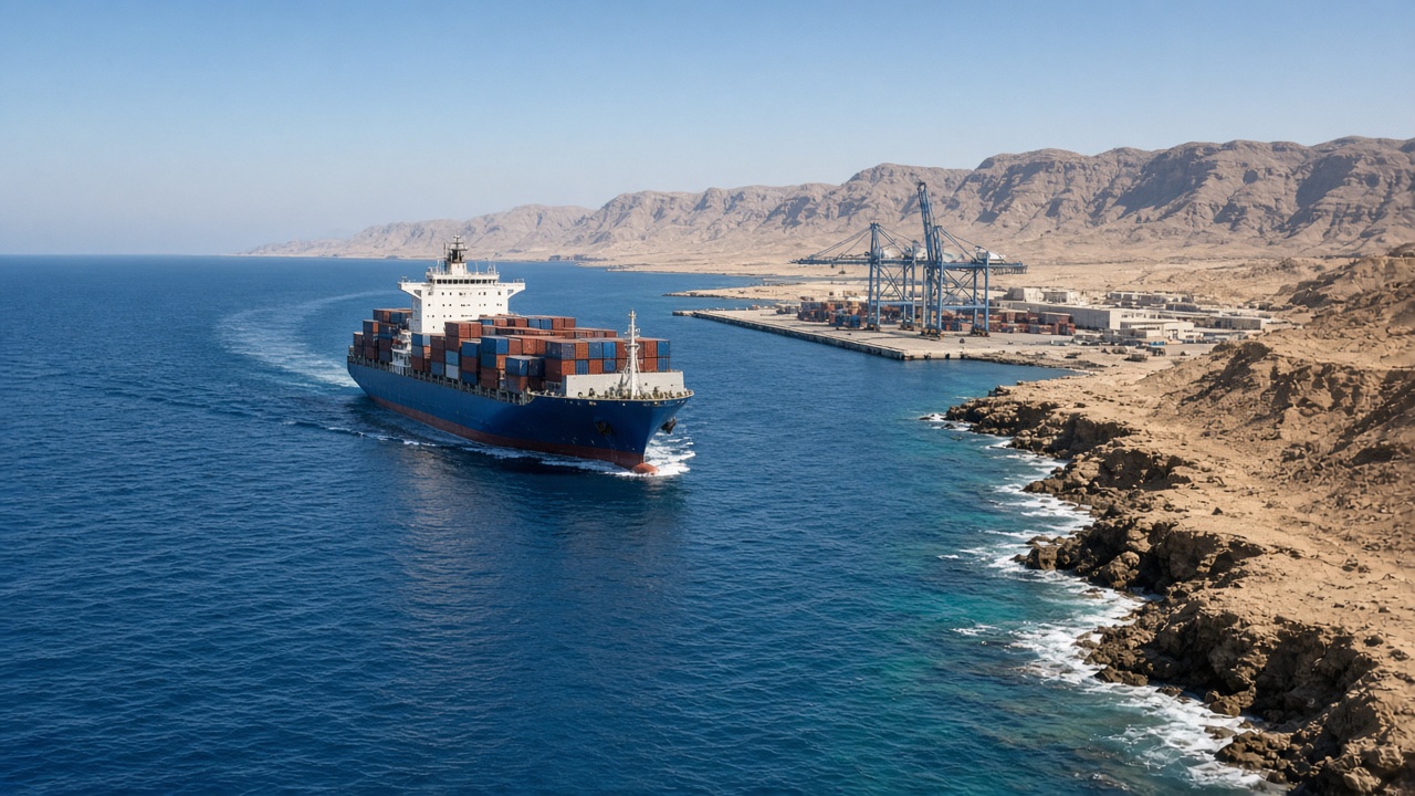 Cargo ship approaching the Djibouti coastline